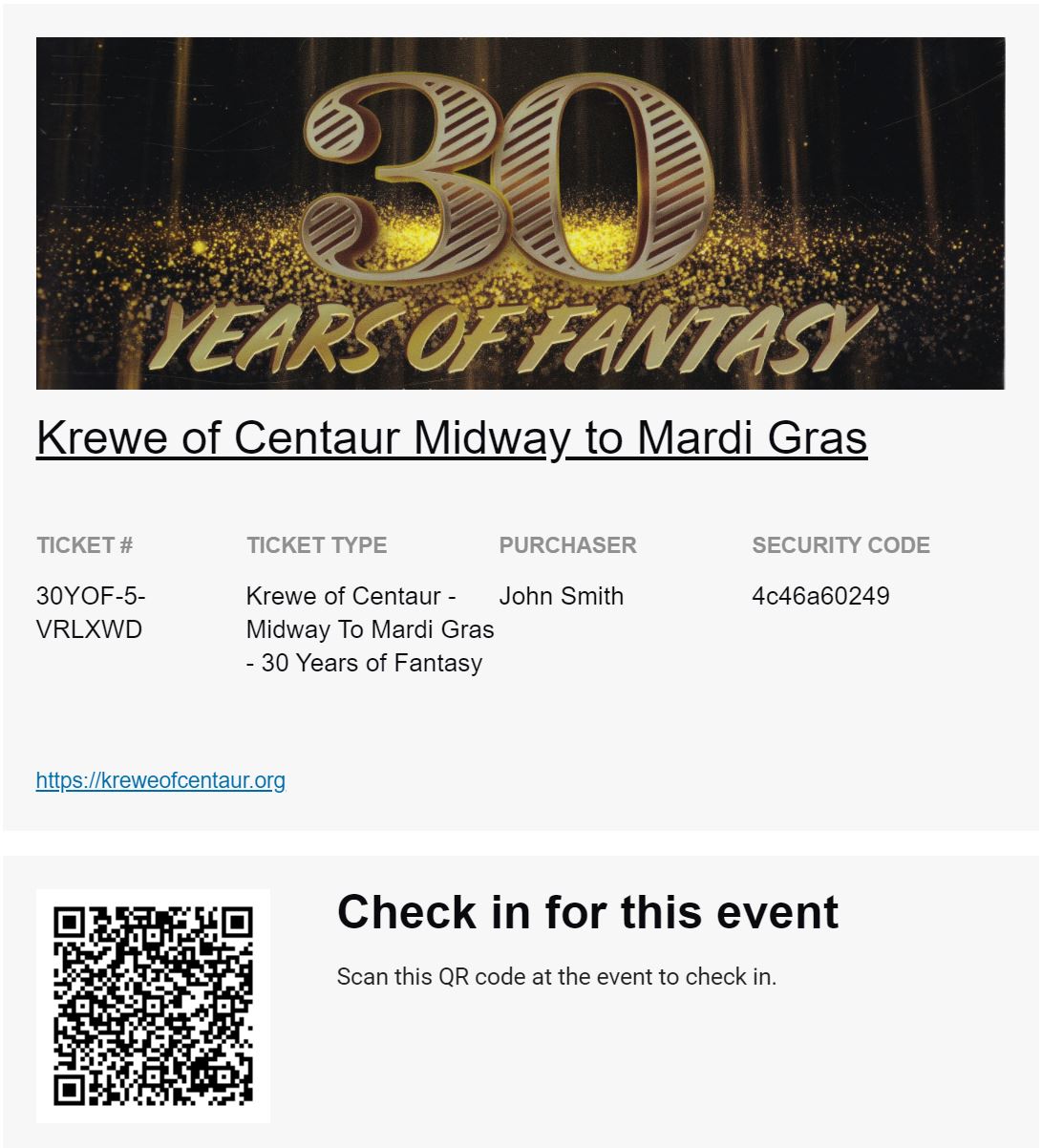 TicketExample Krewe of Centaur